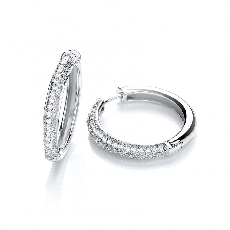 925 Sterling Silver Micro Pave' Fancy Hoop half side Cz Earrings