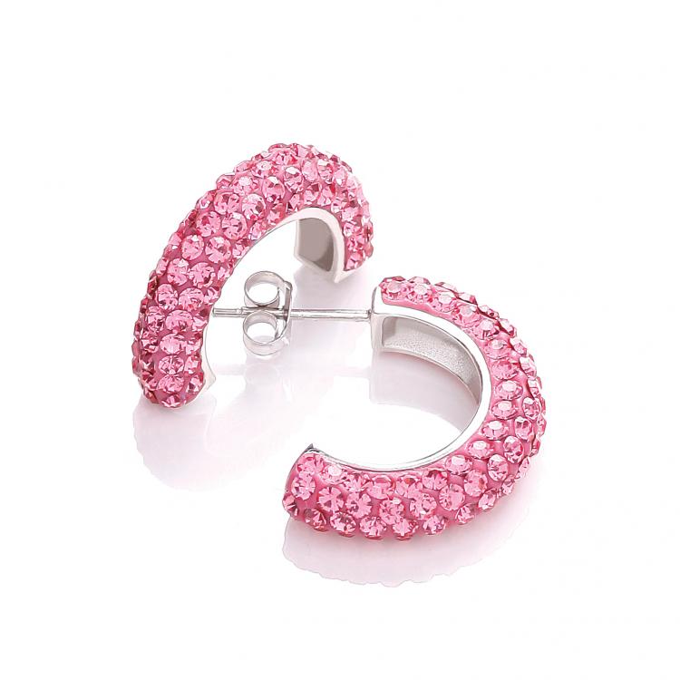 J-JAZ 925 Sterling Silver Half Hoop Stud with Pink Cz Earrings