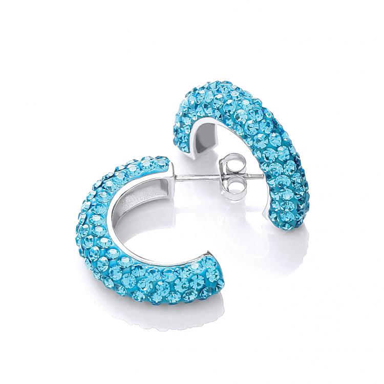 925 Sterling Silver Half Hoop Stud with Light Blue Cz Earrings J-Jaz