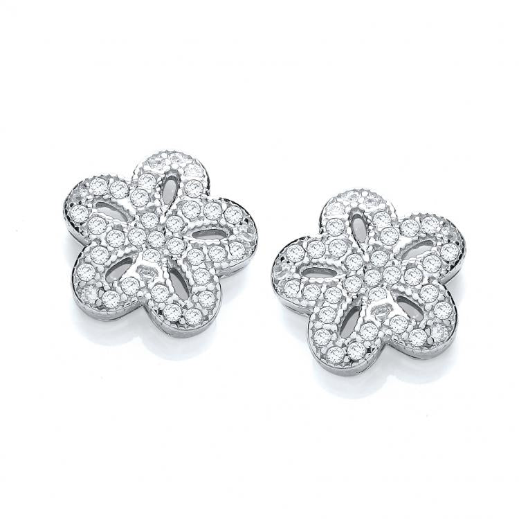 925 Sterling Silver Flower Style Cz Stud Earrings