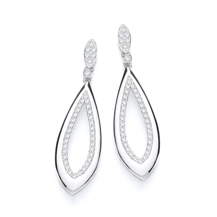 J-JAZ 925 Sterling Silver Fancy Pear Cz Drop Earrings