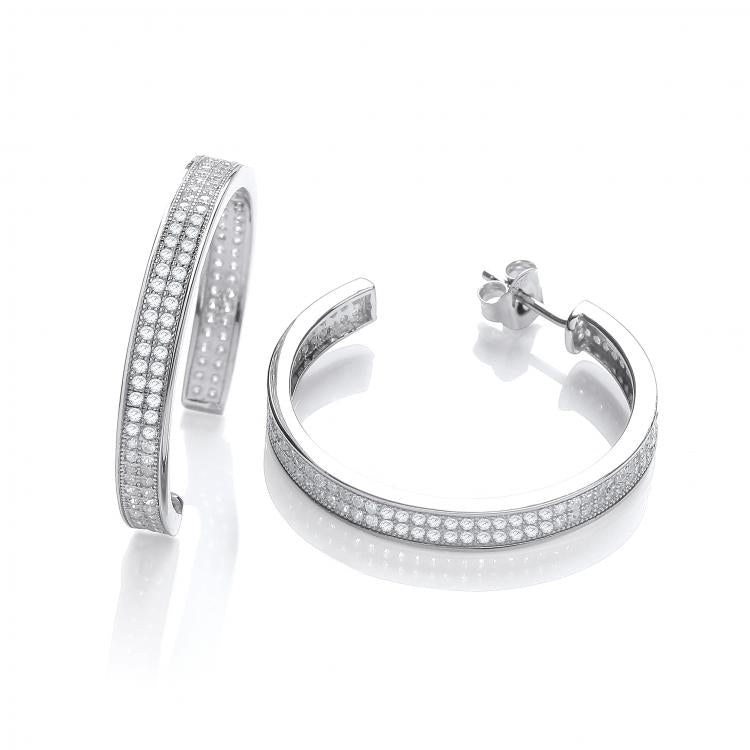 925 Sterling Silver Hoop 3/4 Two-Row Cz Earrings