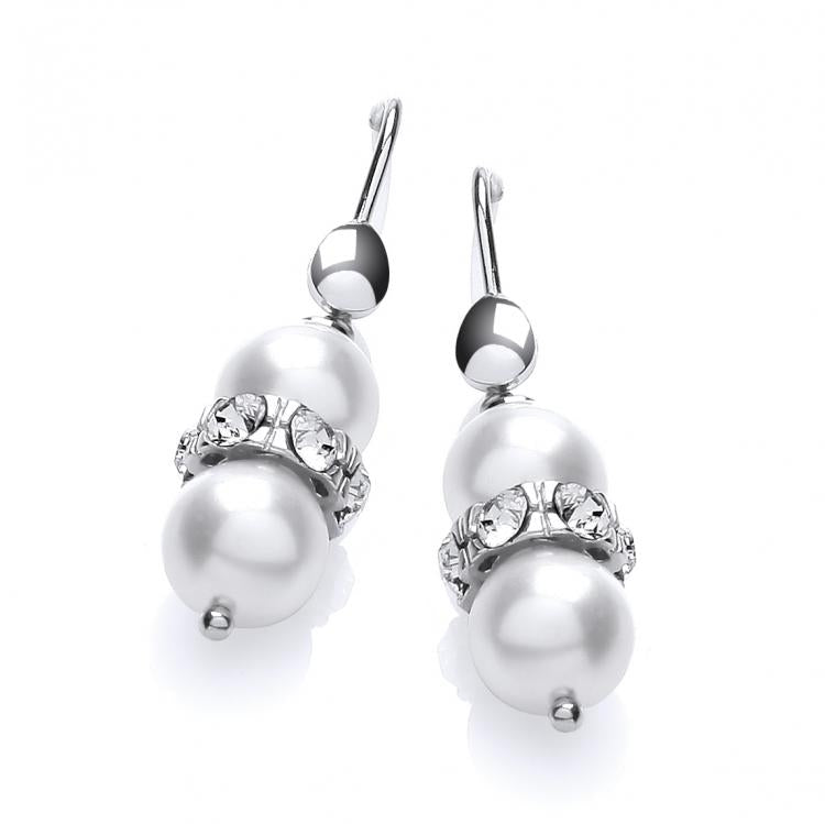 J-JAZ 925 Sterling Silver Pearl with Crystals Earrings