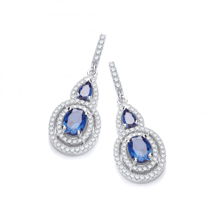 925 Sterling Silver Micro Pave' Sapphire & White CZ Drop Earrings