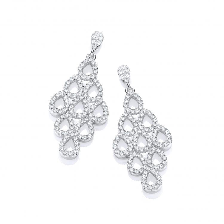 925 Sterling Silver Diamond Shape Micro Pave' White CZ Drop Earrings