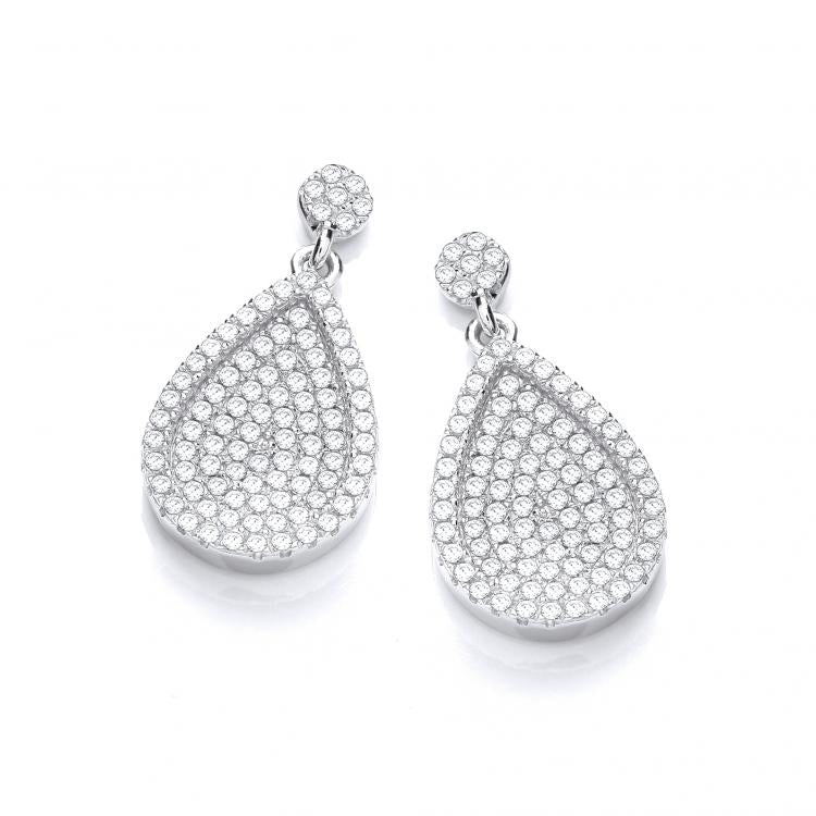 925 Sterling Silver Micro Pave' Pear Shape Cz Drop Earrings