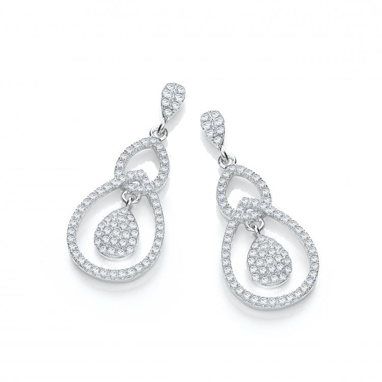 925 Sterling Silver Micro Pave' Fancy Cz Drop Earrings