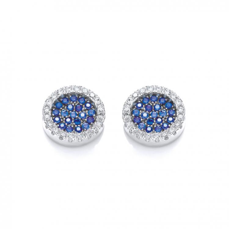 925 Sterling Silver Micro Pave' Round Blue Cz Stud Earrings