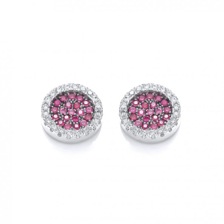 925 Sterling Silver Micro Pave' Round Pink Cz Stud Earrings