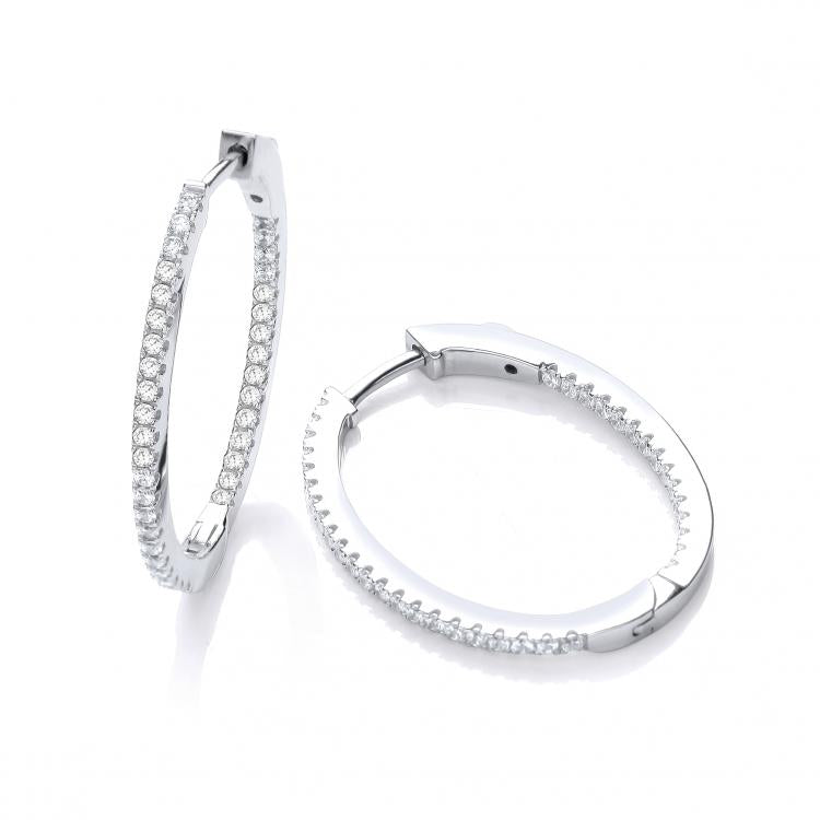 925 Sterling Silver Micro Pave' Oval Hoop Cz Earrings