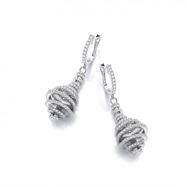 J-JAZ 925 Sterling Silver Micro Pave' Circles Layered Into a Pear Shape Cz Earrings