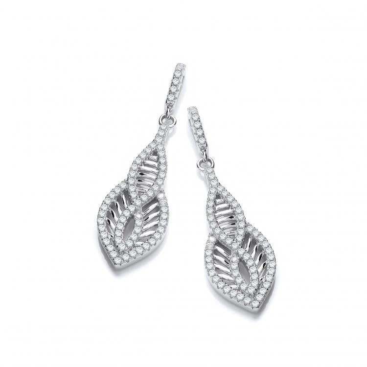 925 Sterling Silver Micro Pave' Cz Encrusted Teardrop Shaped Earrings