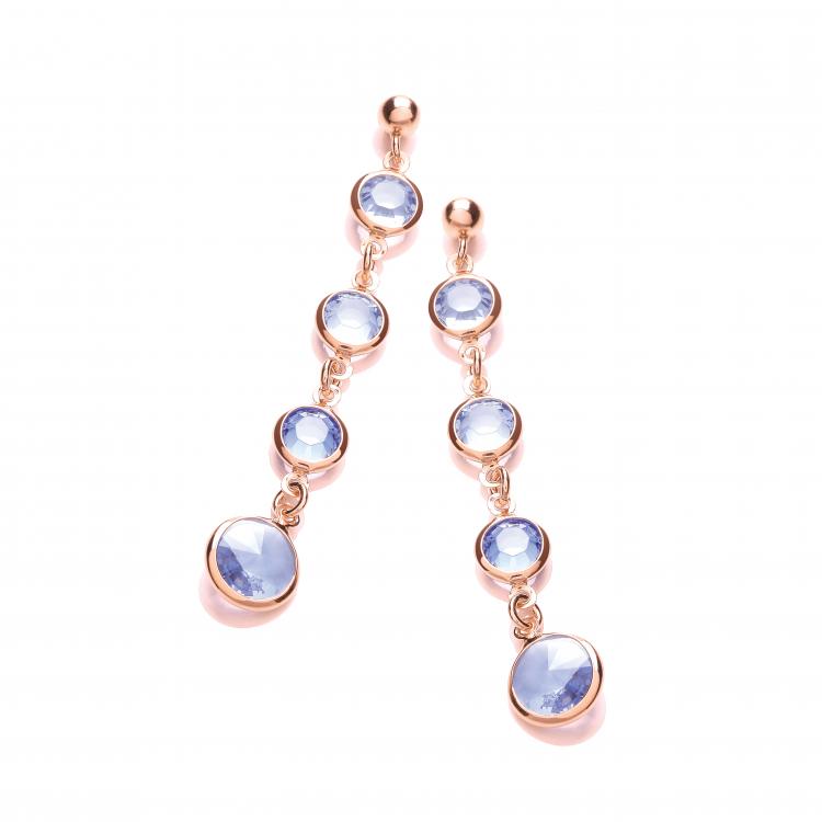 J-JAZ 925 Sterling Silver Blue Stones, Rose Plated Drop Earrings