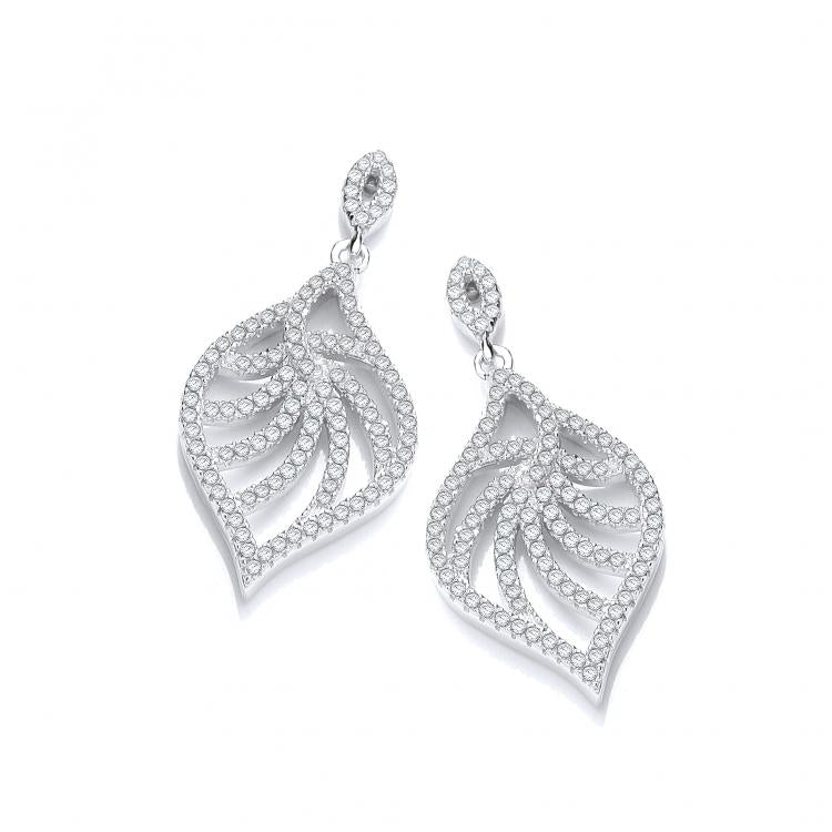 925 Sterling Silver Micro Pave' Leaf Shape Earrings