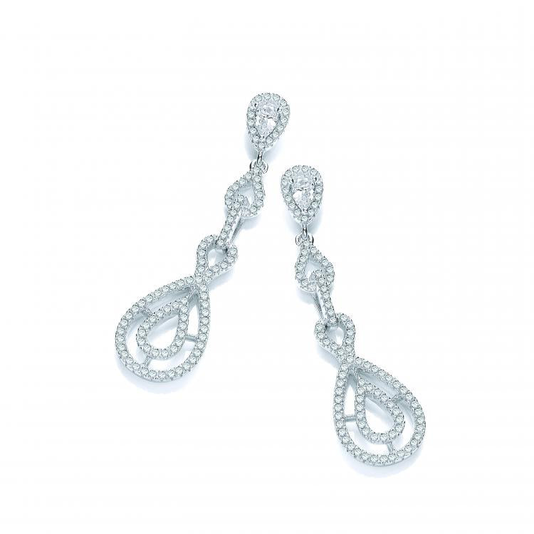 925 Sterling Silver Micro Pave' Cz Fancy Drop Earrings