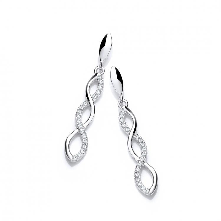 925 Sterling Silver Micro Pave' Extended Figure of 8 Drop Cz Earrings