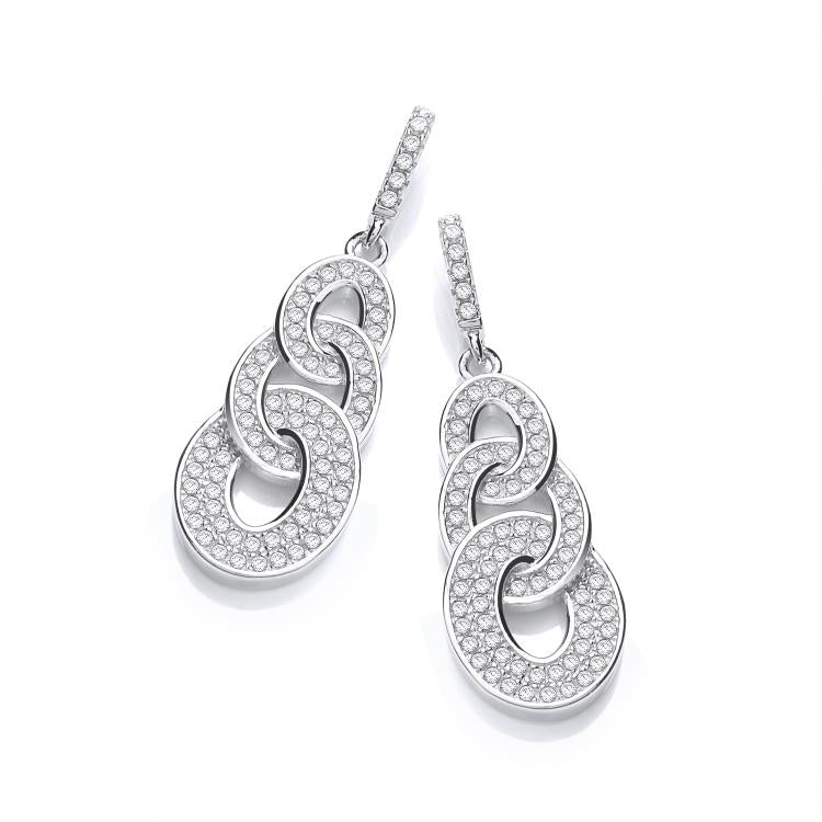 J-JAZ 925 Sterling Silver Micro Pave' Oval Intertwined Cz Drop Earrings