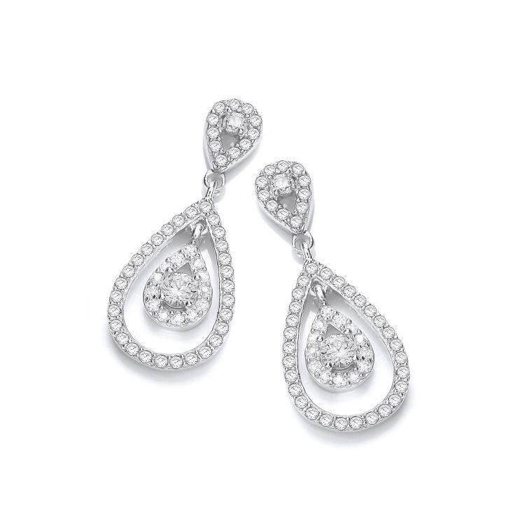 925 Sterling Silver Micro Pave' Teardrop Cz Earrings