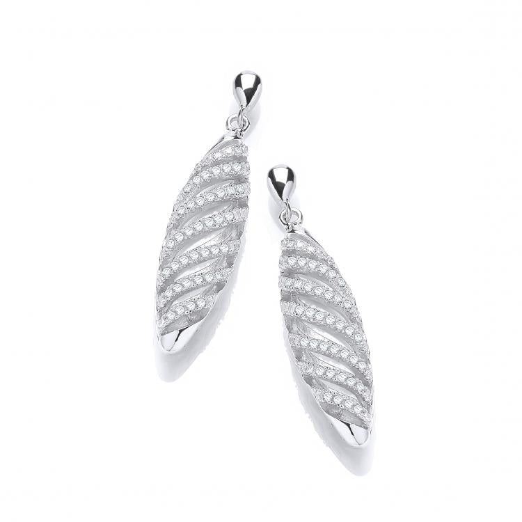 J-JAZ 925 Sterling Silver Micro Pave' Fancy Swirl Cz Drop Earrings