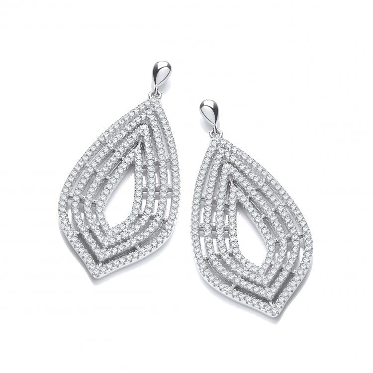 925 Sterling Silver Micro Pave' Cz Large Drop Earrings J-Jaz