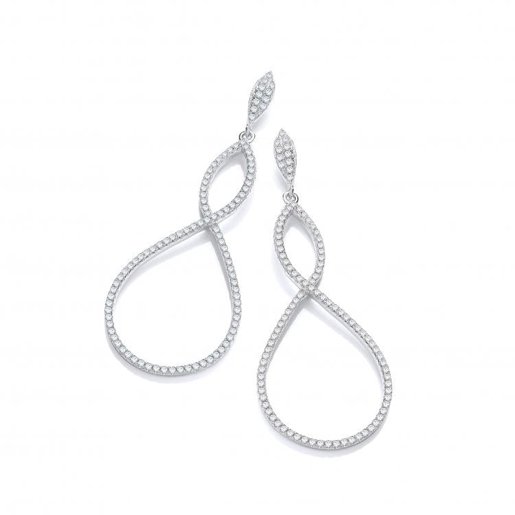 925 Sterling Silver Micro Pave' Oval Long Drop Cz Earrings