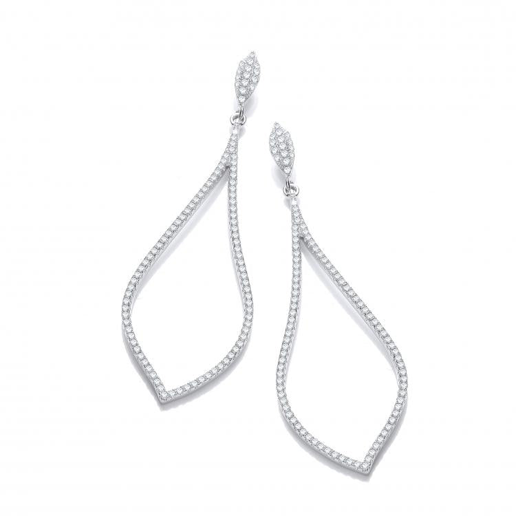 925 Sterling Silver Micro Pave' Long Tear Drop Cz Earrings