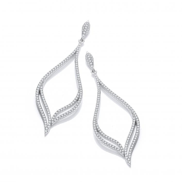 925 Sterling Silver Micro Pave' Long Tear Drop Double Row Cz Earrings