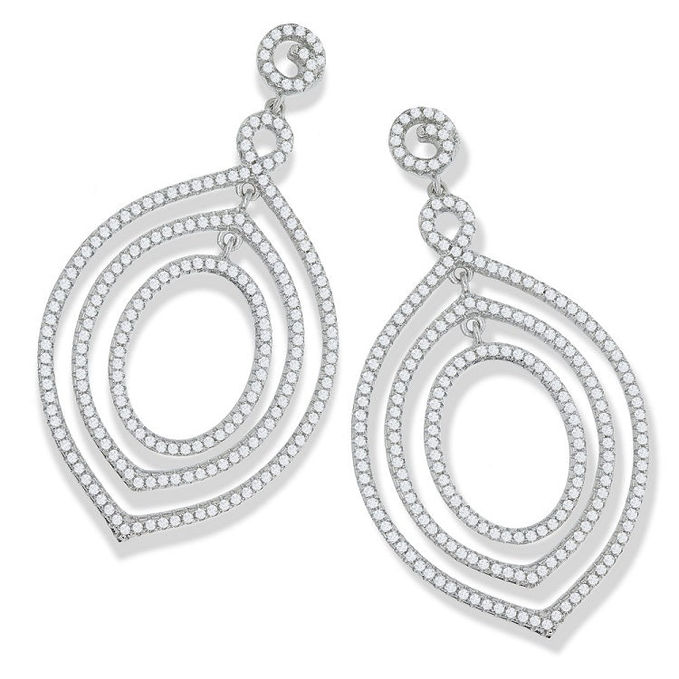 J-JAZ 925 Sterling Silver Micro Pave Fancy Shape Drop Cz Earrings