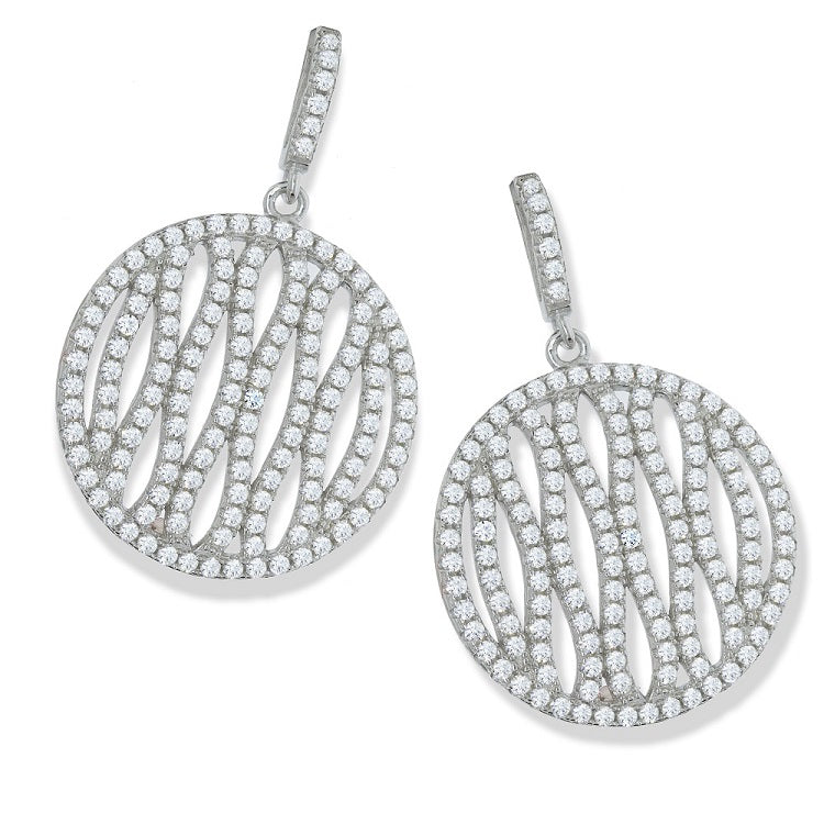 J-JAZ 925 Sterling Silver Micro Pave Fancy Round Drop Cz Earrings