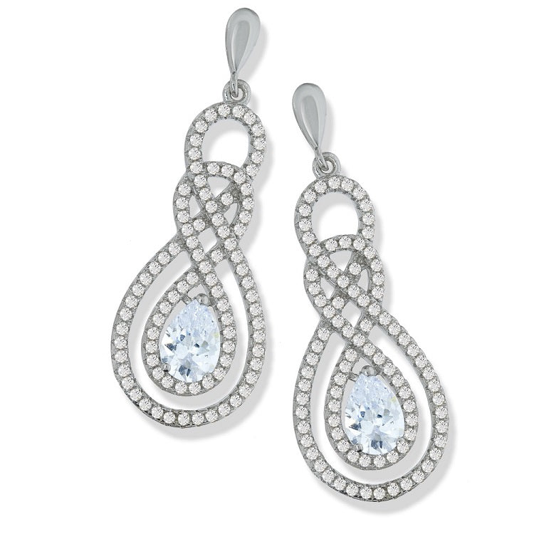 J-JAZ 925 Sterling Silver Micro Pave Swirly Drop Cubic Zirconia Earrings