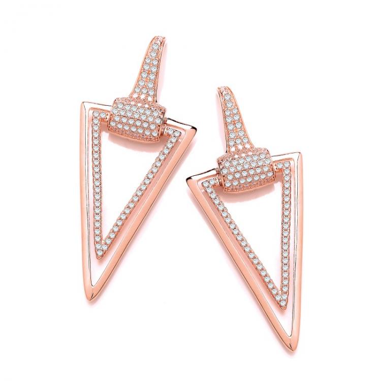 J-Jaz 925 Sterling Silver Rose Gold Coated Silver Triangle Drop Cubic Zirconia Earrings