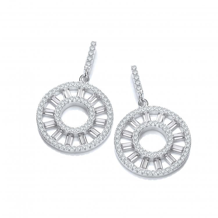 925 Sterling Silver Circle of Life Round & Baguette Cz Silver Earrings