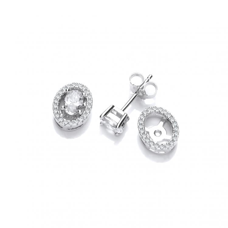 925 Sterling Silver Micro Pave Oval Cz Halo Stud Silver Earrings