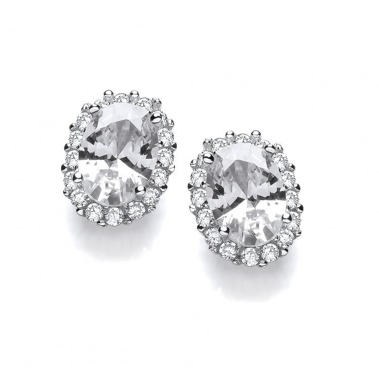 925 Sterling Silver Oval Clear CZ Stud Silver Earrings