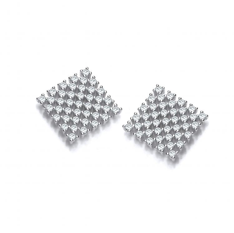 925 Sterling Silver Three Multi Row Cz Stud Earrings