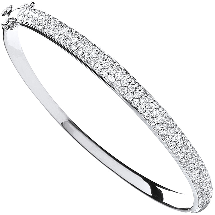 18ct White Gold 3.15ct Pave Set Diamond Bangle