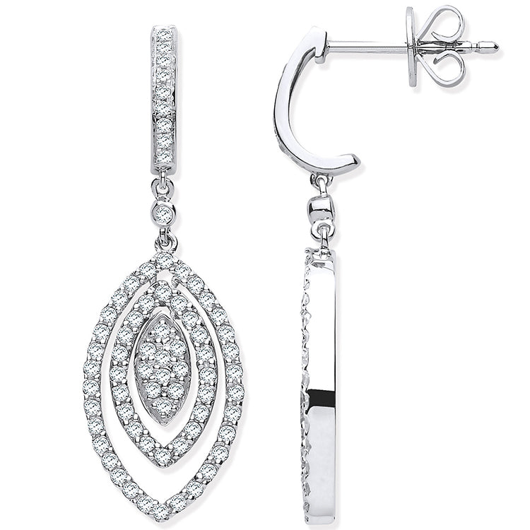 9ct White Gold 1.00ct Diamond Drop Earrings