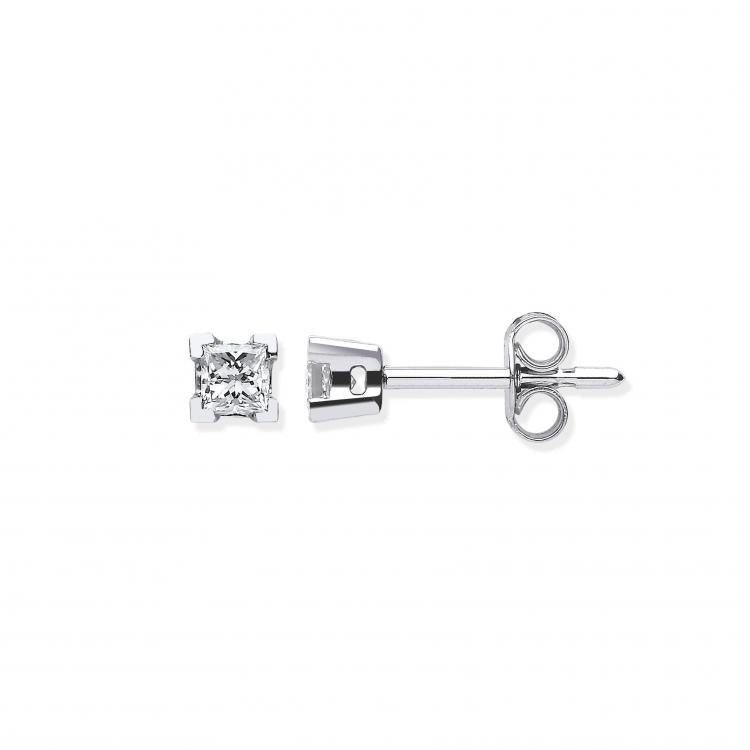 18ct White Gold 0.30ct Claw Set Princess Cut Diamond Stud Earrings