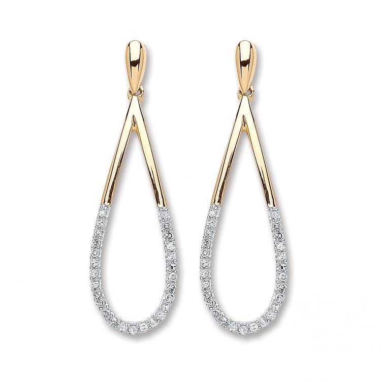 9ct Yellow Gold 0.15ct Diamond Drop Earrings