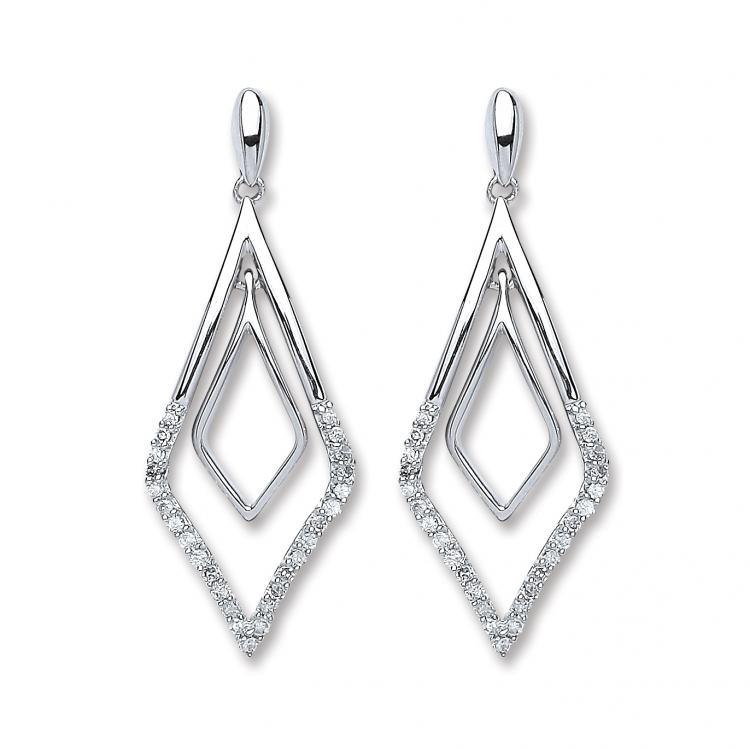 9ct White Gold 0.15ct Diamond Drop Earrings