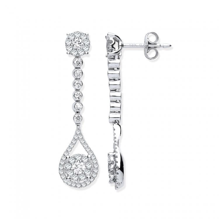 18ct White Gold 1.00ct Diamond Pear Shape Design Drop Earring.