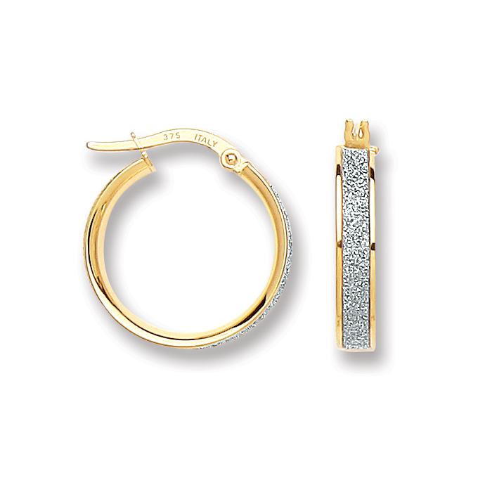 9ct Yellow Gold Glitter Hoop 17mm Earrings