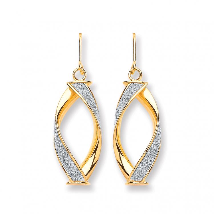 9ct Yellow Gold Twist Moondust Hook Drop Earrings