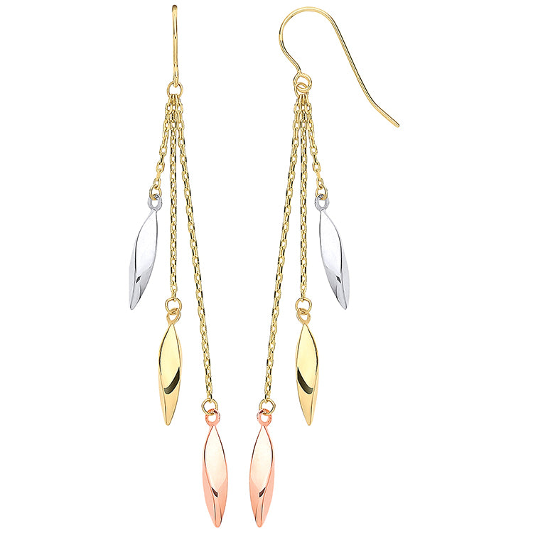 9ct Yellow, White & Rose Gold Fancy Drop Earrings