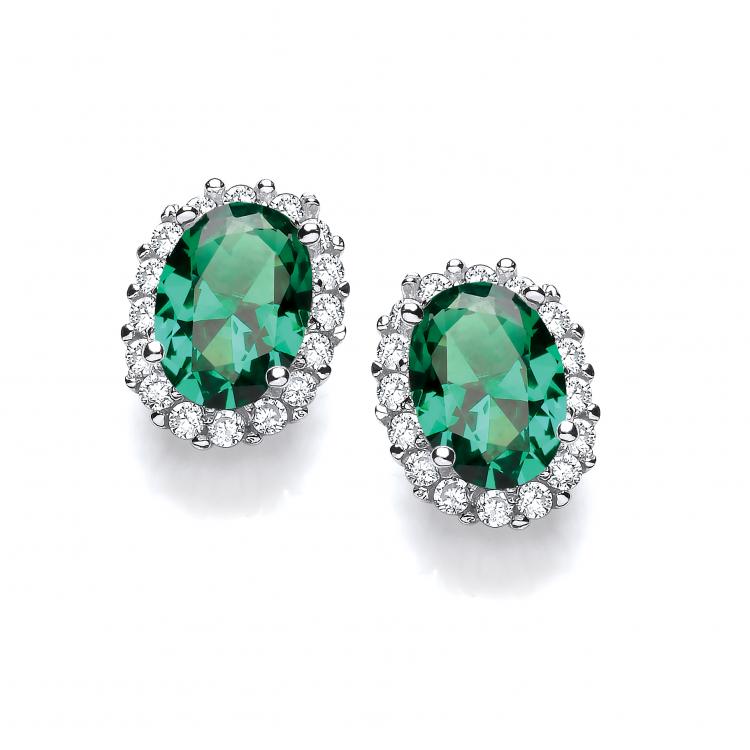 925 Sterling Silver Oval Green CZ Stud Silver Earrings - J Jaz