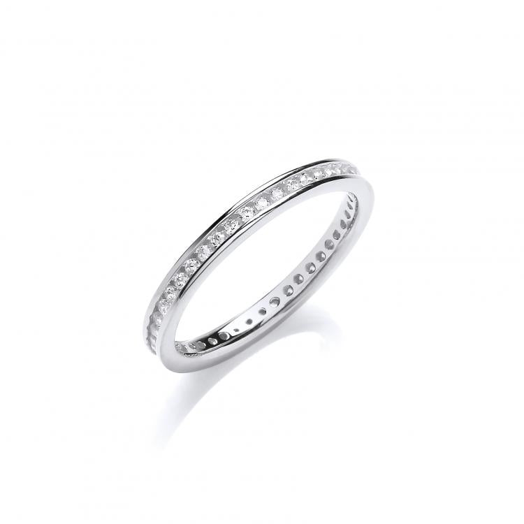 925 Sterling Silver 2mm Full Eternity Round Brilliant Cz Ring - J Jaz