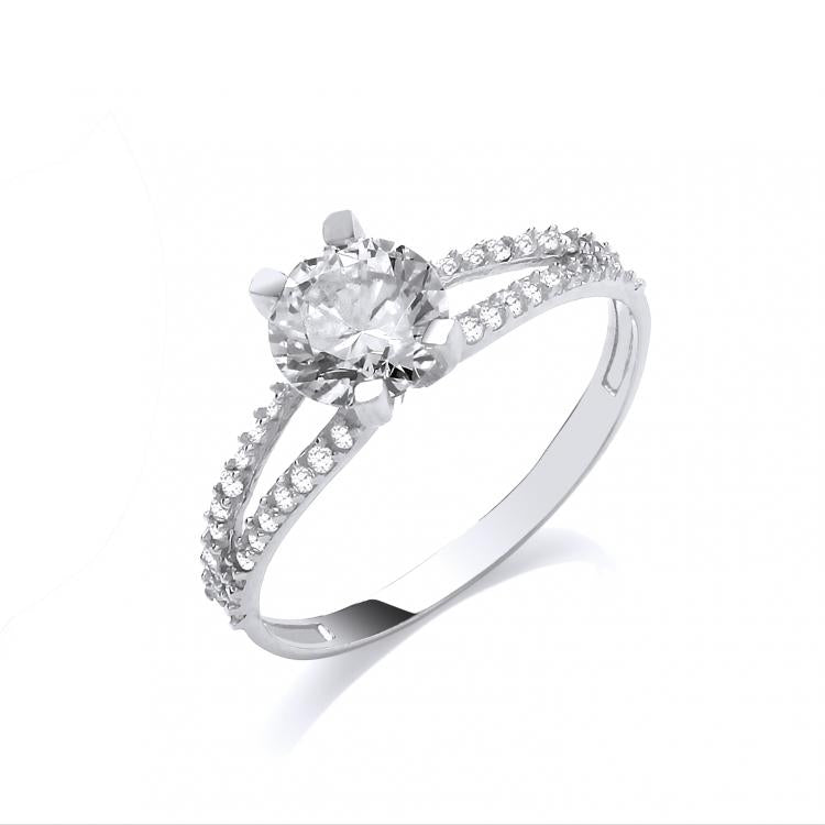 9ct White Gold Split Shank Cz Engagement Ring