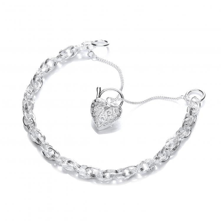 925 Sterling Silver Heart Padlock Bracelet