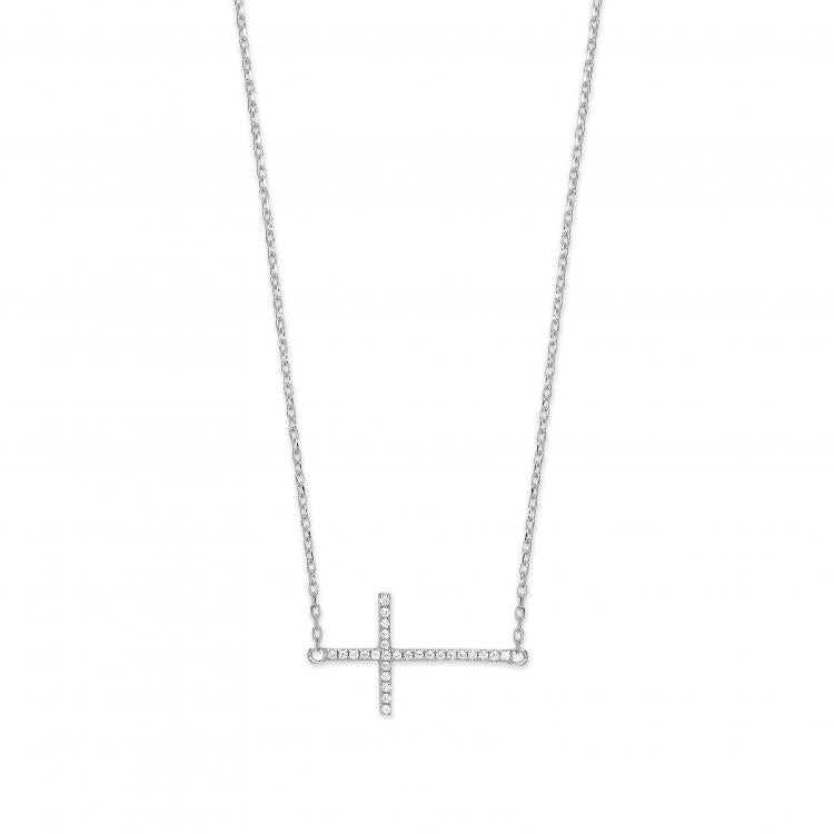 925 Sterling Silver Cubic Zirconia Cross Pendant Necklace