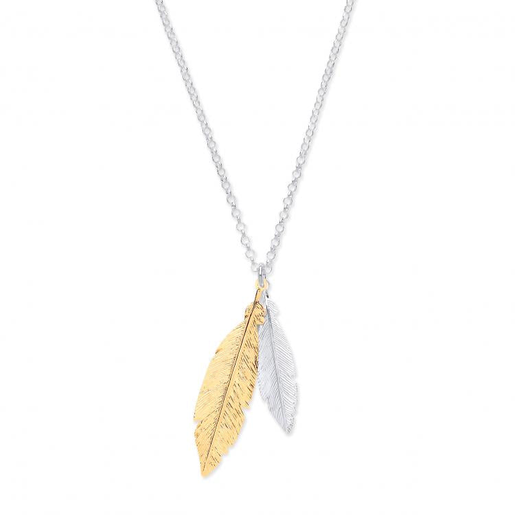 925 Sterling Silver & Gold Coated Feathers Necklace